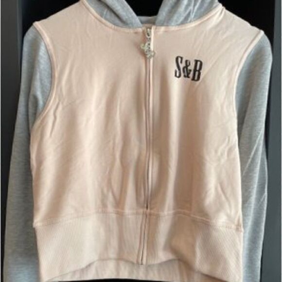 Sugar & Babe Cropped Cat Hoodie. Pink/Gray. Size Large Girls. - Picture 2 of 9
